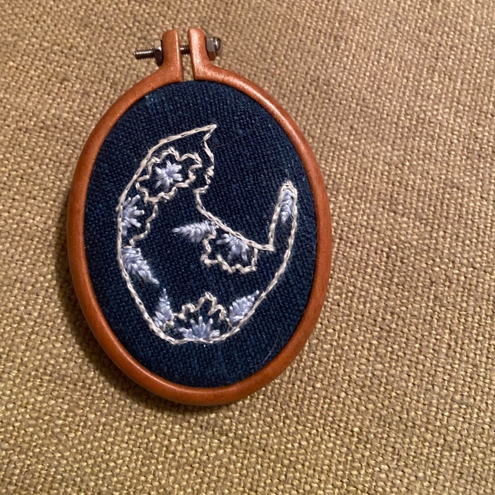 Hand Embroidered Cat Brooch